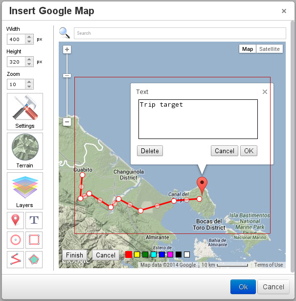 Insert message on the map screenshot