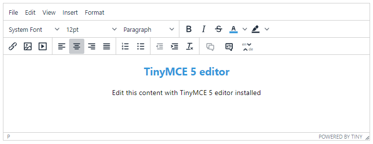 TinyMCE 5 toolbar screenshot